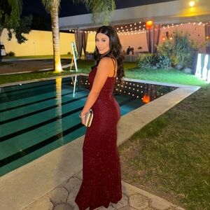 Windsor Burgundy Glitter Prom Dress